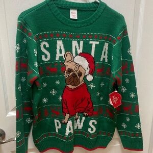 Holiday Time Green Santa Paws Dog Crewneck